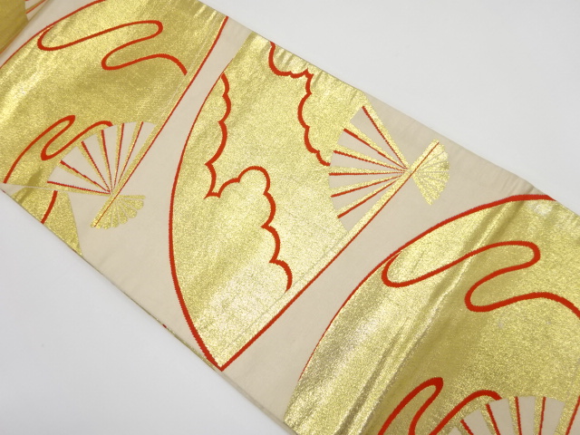 JAPANESE KIMONO / ANTIQUE MARU OBI / SILK / WOVEN MIST & CLOUD